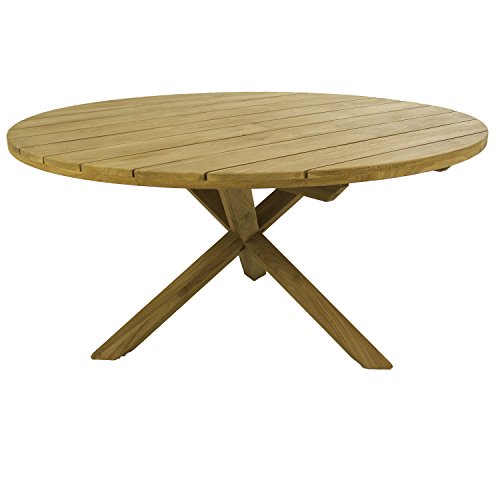 Mesa de jardín Madera Teca reciclada Redonda, Teca Grado, Aspecto rústico, Tamaño: 150x74 cm