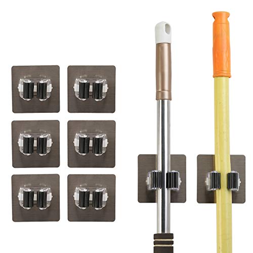 MEZOOM Colgador de escobas 8pcs soporte fregonas sujeta cepillo de plástico y plateado sin perforar para organizar y colgar las herraminetas limpias en hogar restaurante cocina y baño MEZOOM Colgador de escobas 8pcs soporte fregonas sujeta cepillo de plástico y plateado sin perforar para organizar y colgar las herraminetas limpias en hogar restaurante cocina y baño
