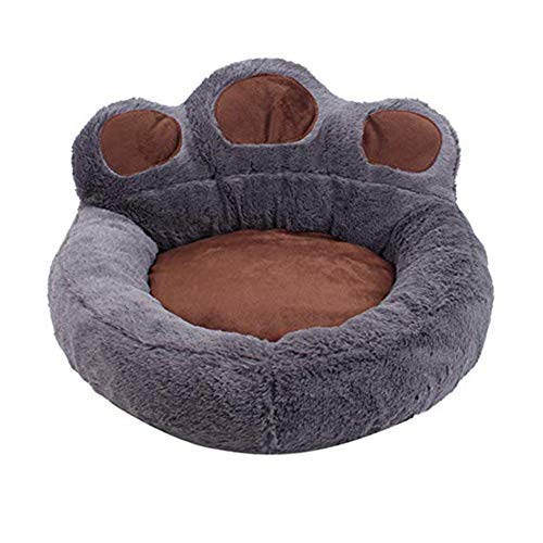 Minsa Cama para mascotas con patrón de pata de oso redondo u ovalado, cama suave para perros pequeños, tamaño 56 x 52 cm (gris-S)