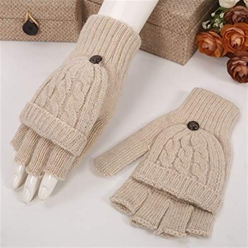 Mujer de punto Mitt medio dedo guantes de lana gruesos calientes del tirón Varios guantes (Color : Beige, Size : One size)