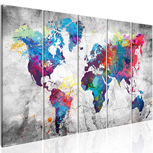 murando – Cuadro 200x80 cm Mapamundi Impresión de 5 Piezas Material Tejido no Tejido Impresión Artística Imagen Gráfica Decoracion de Pared Mapa del Mundo Continente k-A-0179-b-p