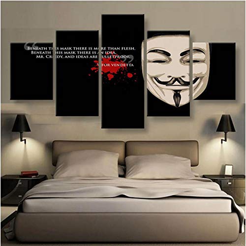 MyWheelieBin Modular Home Canvas - Cuadros de pared con 5 paneles en V para Vendetta HD, pintura abstracta