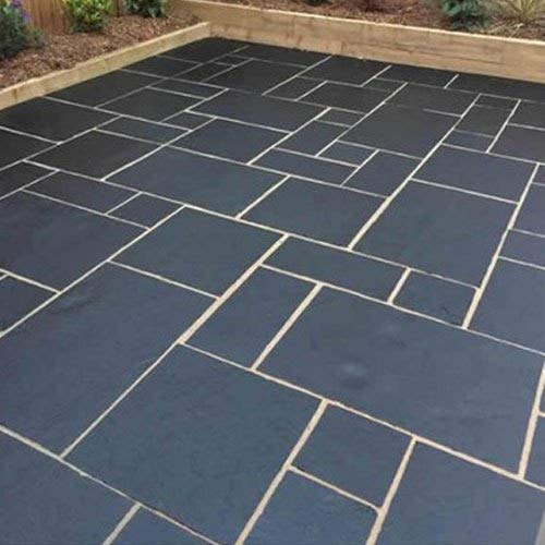 Natural indio azul negro piedra caliza cortada a mano al aire libre paquete de tamaño mixto azulejos pavimentación losas banderas 15,25 m2 piedra decorativa para jardín