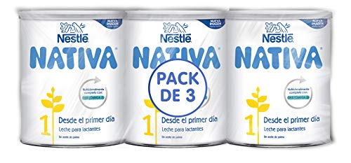 Nestlé Nativa 1- Leche Para Lactantes En Polvo- Fórmula Para Bebés- Desde El Primer Día - pack de 3 latas x800 gr - Total: 2400 gr