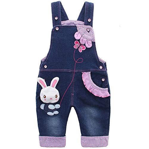 Niñas Peto Vaqueros Overalls Mono Pantalón Largo Ajustable con Animal Conejo Y Mariposa Azul - 73