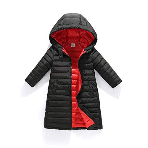 Niños Chica Chic De Calle Un Color Largo Y Acolchado Chaqueta con Capucha De Longitud Media para Niños Abrigo De Algodón Cálido Y Grueso para Niños Negro 100-150Cm,Negro,140cm