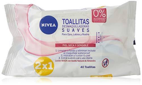 NIVEA Toallitas Desmaquilladoras Suaves en pack de 4 (4 x 40 ud), toallitas desmaquillantes para piel seca y sensible, toallitas húmedas para rostro, ojos y cuello