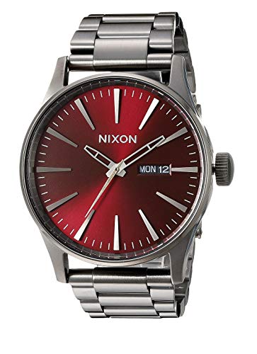 Nixon Reloj de hombre disponible en 7 colores, Nixon Sentry Ss Silver analógico de cuarzo esfera burdeos