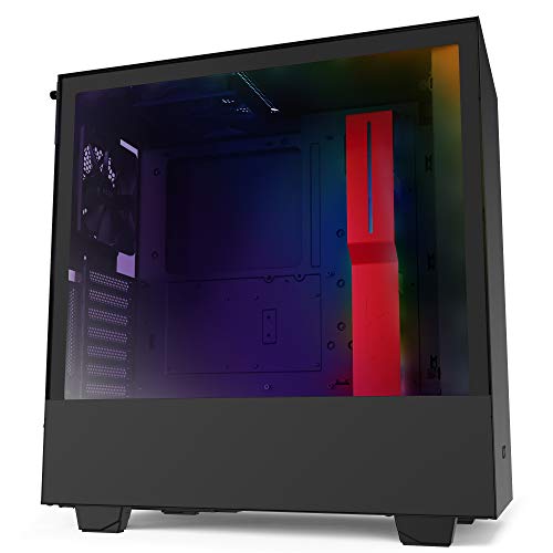 NZXT H510i - Caja PC Gaming Semitorre Compacta ATX - Panel frontal E/S Puerto USB de Tipo C - Montaje Vertical de la GPU - Panel Lateral de Cristal Templado - Iluminación RGB integrada - Rojo/Negro
