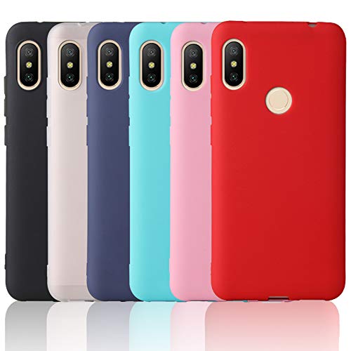OUREIDOO 6X Funda para Xiaomi Redmi Note 6 Pro, Carcasa Suave Mate en Silicona TPU - Soft Silicone Case Cover - 6 Fundas de Colores, Negro + Rojo + Azul Oscuro + Rosa + Azul Cielo + Translúcido