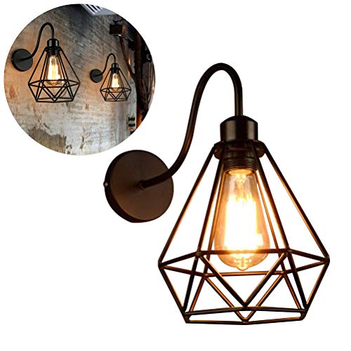 Ourine Industrial Wall Sconce Industrial Wall Sconce Vintage Wire Cage Wall Light Rustic Wall Light Fixture for Bedroom Nightstand Porch Black 1