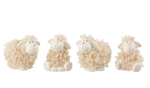 Oveja - Juego de 4 figuras decorativas de porcelana y lana blanca, 10 cm Oveja - Juego de 4 figuras decorativas de porcelana y lana blanca, 10 cm
