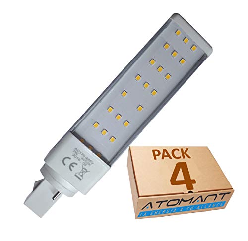 Pack 4x PL LED G23 G24 7w, 2 pin, 700 lumenes. Color Blanco neutro (4500K). Sustitucion plc 26w de gas. A++