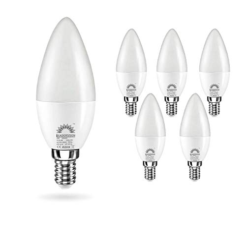 Pack de 5 Bombillas LED E14 Bajo Consumo CHILE C37 · Lámpara LED 6W con 510 Lm. · 4500K Blanco Neutro · Medidas: 37mm Ø x 105mm ** 1 BOMBILLA DE REGALO [Clase energética: A+]