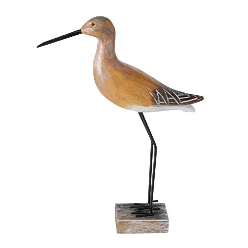 Pájaro decorativo de madera con pico largo, altura 38 cm, marrón sobre pedestal