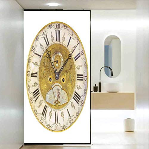Película de vidrio esmerilado 3D estática para ventana, reloj vintage tema A siglo XVII Ornamental C, adhesivo estático para ventana para el hogar y la oficina, 17.7 x 78.7 pulgadas