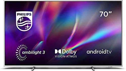 Philips Televisor Ambilight 70PUS8505/12, Smart TV de 70 pulgadas (4K UHD, P5 Perfect Picture Engine, Dolby Vision, Dolby Atmos, Control de voz, Android TV), Color plata claro (modelo de 2020/2021)