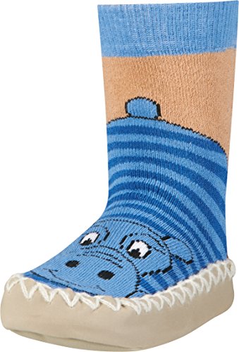 Playshoes Zapatillas con Suela Antideslizante Hippopotamus Pantuflas, Opaco, no Transparente, Azul Blau 7, 31/34 EU Unisex Niños