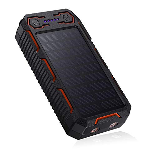 POWERADD 26800mAh Cargador Solar Portátil, Batería Externa, Salida 5V/3.2A*2 Panel Solar con Alta Eficiencia de Conversión Impermeable Inteligente Color Naranja y Negro.