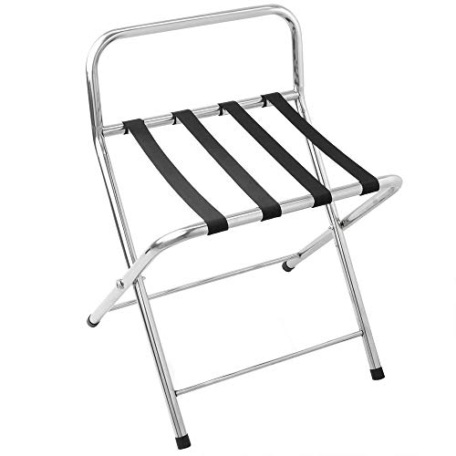 PrimeMatik - Soporte de Maletas Plegable con Respaldo para Hotel y apartamento en Metal Cromado 554 x 475 x 725 mm