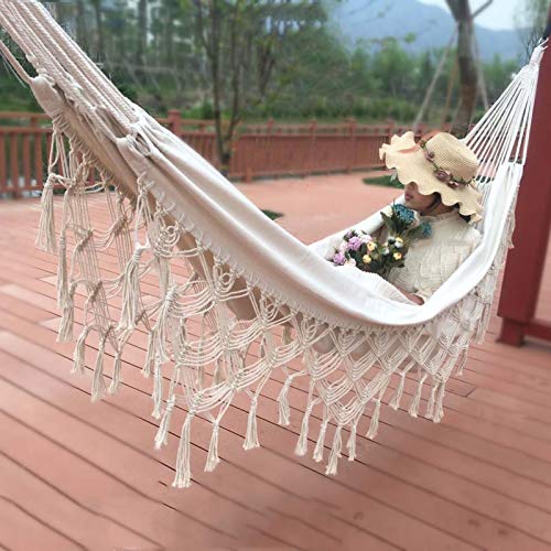 Productos de Camping al Aire Libre Lgmin Tassel Hammock Doble Lienzo Hamaca al Aire Libre Interior Puntales, Especificación: 200x150cm Blanco Productos de Camping al Aire Libre Lgmin Tassel Hammock Doble Lienzo Hamaca al Aire Libre Interior Puntales, Especificación: 200x150cm Blanco