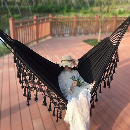 Productos de Camping al Aire Libre LGmin Tassel Hammock Doble Lienzo Hamaca al Aire Libre Interior Puntales, Especificación: 200x150cm Negro Productos de Camping al Aire Libre LGmin Tassel Hammock Doble Lienzo Hamaca al Aire Libre Interior Puntales, Especificación: 200x150cm Negro