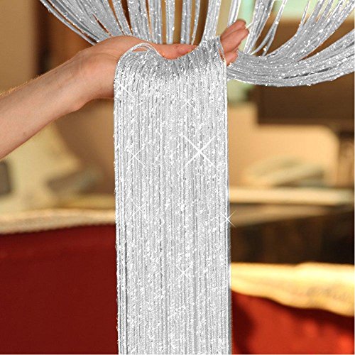 PUAK523 2 cortinas con purpurina a la moda, cortinas de flecos para ventana, cortinas para puerta, divisores de habitación, decoración del hogar, 3 colores para elegir (200 x 100 cm, plateado) PUAK523 2 cortinas con purpurina a la moda, cortinas de flecos para ventana, cortinas para puerta, divisores de habitación, decoración del hogar, 3 colores para elegir (200 x 100 cm, plateado)