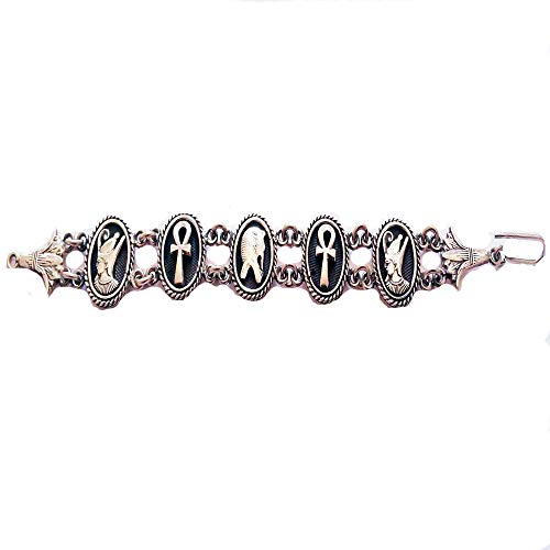 Pulsera egipcia de Plata con Motivos del Antiguo Egipto como Amón Ra, ANK la Llave de la Vida y Tut Anlk Amón Mide 17 cm de Largo y Ancho 1,5 cm Aproximadamente