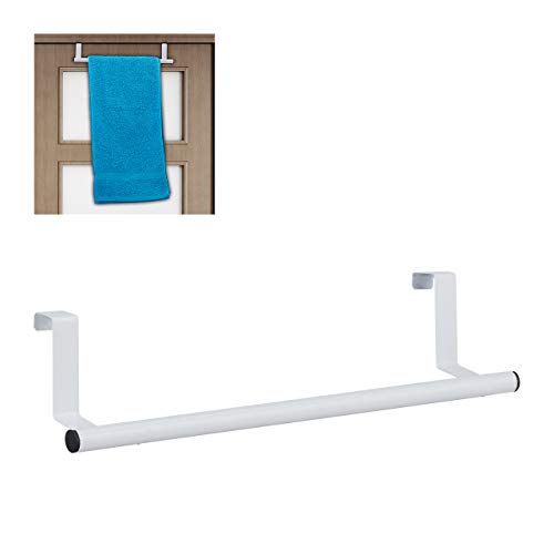 Relaxdays Toallero Puerta, Colgador Trapos Cocina, Barra para Armario Baño, Acero Inoxidable y Plástico, 1 Ud, Blanco