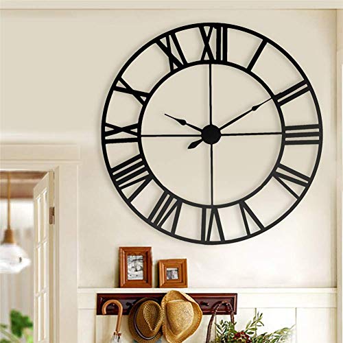 Reloj De Pared Relojes De Pared 80 Cm Moderno 3D Grande Retro Negro Hierro Art Hollow Reloj De Pared Números Romanos Decoración Para El Hogar