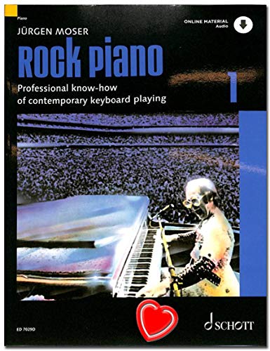Rock Piano bande 1 de Jürgen Moser – Bases du clavier de jeu dans le Pop et Rock – professionnelle avec CD et coloré Cœur Note Pince