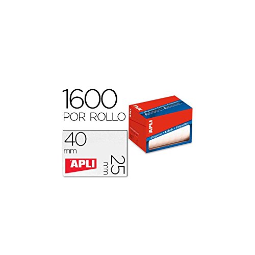 Rollo etiquetas Apli blancas 25 x 40 mm. (1600 uds.)