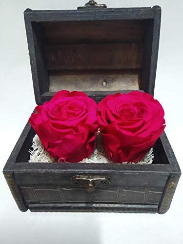 Rosa Natural preservada eterna Color Rosa Coral. Cofre de Madera con Dos Rosas eternas Color Rosa Coral. Fabricado en España