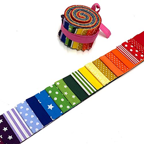 RosaliNum Jelly Roll - Rollo de cinta decorativa (20 tiras de 2,5 pulgadas (= 6,5 cm) de ancho y 135 cm de largo, 100% algodón, 1 m de cinta decorativa con impresión métrica
