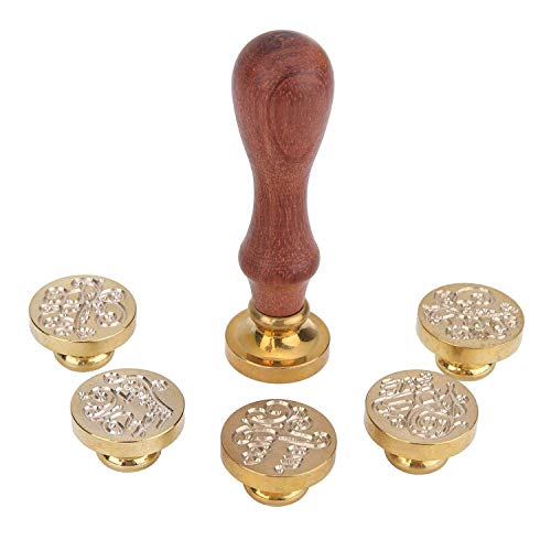 Sello de Cera Personalizado Conjunto de Sello 1 Empuñadura de Madera 6 Piezas Sello de Sello de Cobre para Insignias de Cera Escolar Fiesta de Bodas