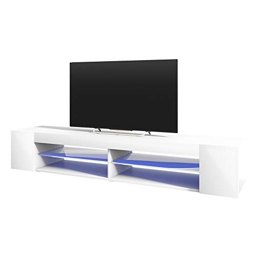 Selsey Mitchell - Mueble TV con LED/Mesa para TV/Mueble para Salón Comedor/Estilo Nórdico (180 cm, Blanco Mate/Blanco Brillante)