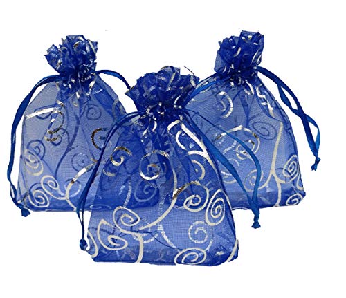 Shager 100pcs Oro Plata Regalo o Joyas Candy Pouch Bolsa, Oro Plata Pantalla paño, 8 * 10cm, 9 * 12 cm, 10 * 15 cm, 13 * 18 cm,15 * 20cm (Azul, 9 * 12 cm)