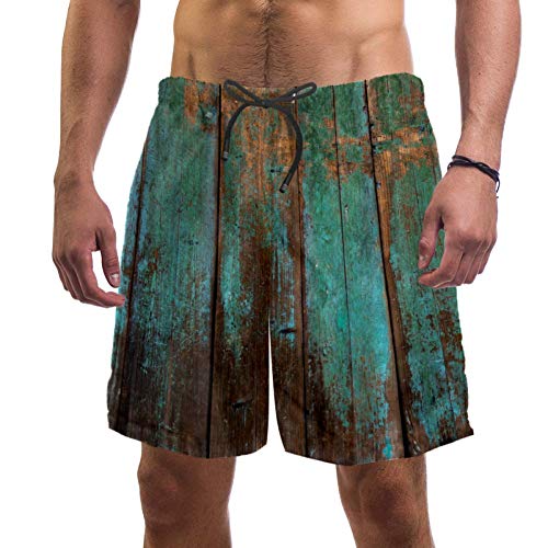 Shiiny - Bañador para hombre con paneles de madera antiguos utilizados como fondo de secado rápido para verano, surf, playa, pantalones cortos ligeros con forro de malla L