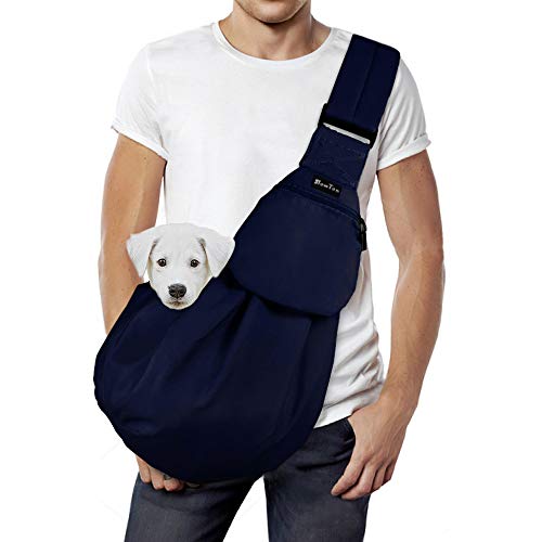 SlowTon Transportín para Perros Pet Carrier Dog Cat Hand Sling Carrier Bandolera Correa de Hombro Acolchada Ajustable Tote Bag con Bolsillo Delantero Outdoor Travel Puppy Carrier (Azul Oscuro)