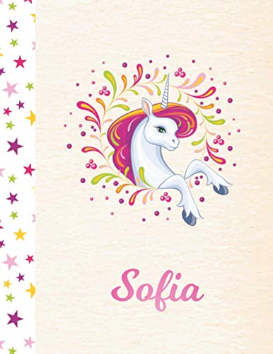 Sofia: Unicorn Personalized Custom K-2 Primary Handwriting Pink Blank Practice Paper for Girls, 8.5 x 11, Mid-Line Dashed Learn to Write Writing Pages