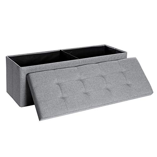 SONGMICS Banco con Espacio de Almacenamiento, Cofre, Caja de Almacenamiento, Plegable, Carga Estática Máx. 300 kg, 120 L, 110 x 38 x 38 cm, Imitación Lino, Gris Claro LSF77G