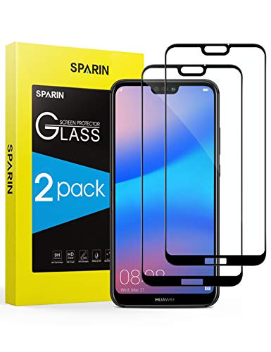 SPARIN [2-Pack] Protector Pantalla Huawei P20 Lite, Full-Cover Cristal Templado Huawei P20 Lite [Sin Burbujas] [Anti-Arañazos] [Dureza 9H] [Anti-Huella] [Ajuste Negro