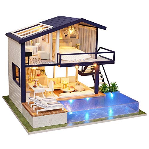 Sutinna Kit De Casa De Muñecas En Miniatura para Bricolaje, Montaje En Miniatura De Madera, Adorno Decorativo, Casa De Muñecas, Apartamento De Tiempo De Bricolaje, Chalet Grande, Cabaña