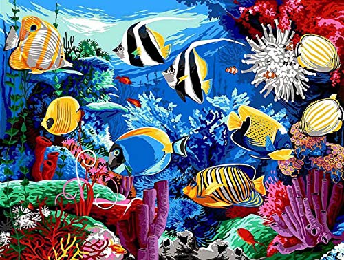 TAHEAT Kit de pintura de bricolaje por números para adultos, pintura de animales por números en lienzo, pintura acrílica de 16 x 20 pulgadas, pez marino sin marco