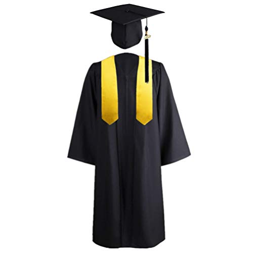TENDYCOCO 3 Piezas 2020 Vestido de Graduación Gorra Borla Conjunto Bata de Graduación para La Ceremonia de Bachillerato de La Escuela Secundaria (Amarillo Negro Altura Adecuada 195-202 Cm)