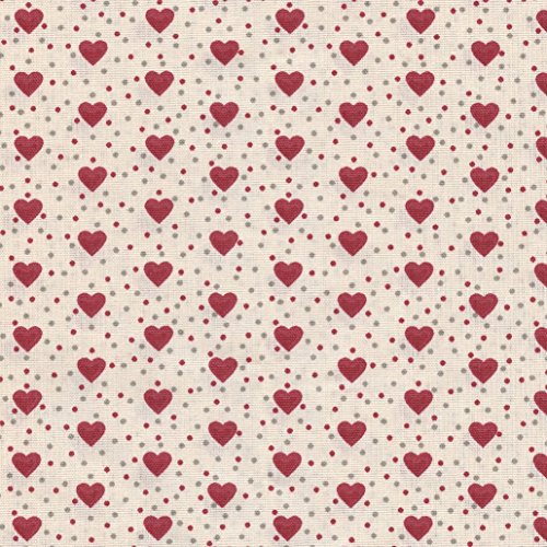 Textiles français Tela de algodón Estampada ‘Corazones de Amor’ - Rojo y Gris Medio sobre un Fondo Crema - 100% algodón Suave | Ancho: 160 cm (por Metro Lineal)*