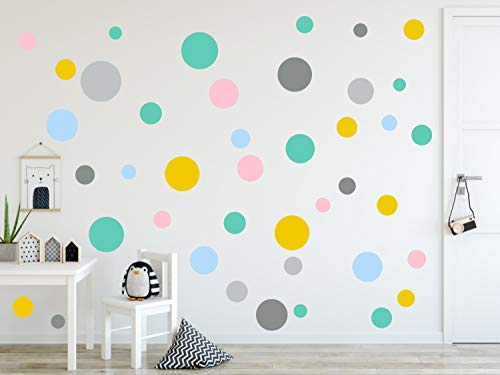 timalo® 73078 - Pegatinas murales, en diseño de puntos circulares, ideales para decorar una habitación infantil, en colores pastel, 120 unidades, Azul