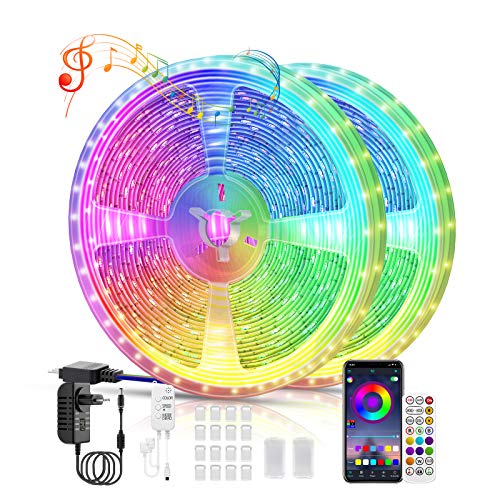 Tira LED, Voneta Tira de Luces LED Iluminación 5050 RGB, Control de APP y Remoto Control, Sincronizar con Música, Modo de Horario, Utilizada para TV, Dormitorio, Cocina, Fiesta (20M)