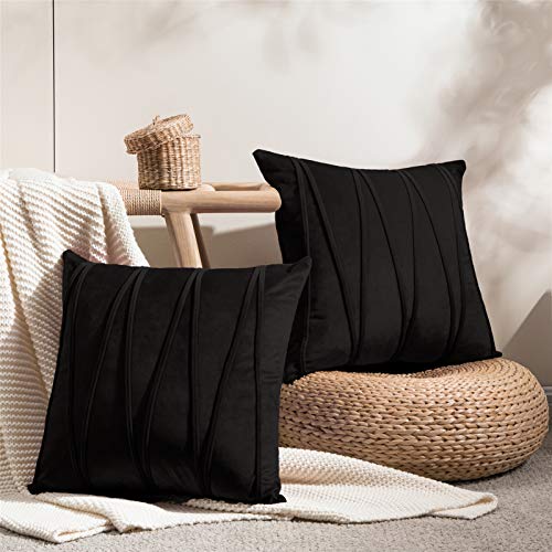 Top Finel Juegos 2 Hogar Cojín Terciopelo Suave Decorativa Almohadas Fundas de Color Sólido para Sala de Estar sofás 50x50cm Negro