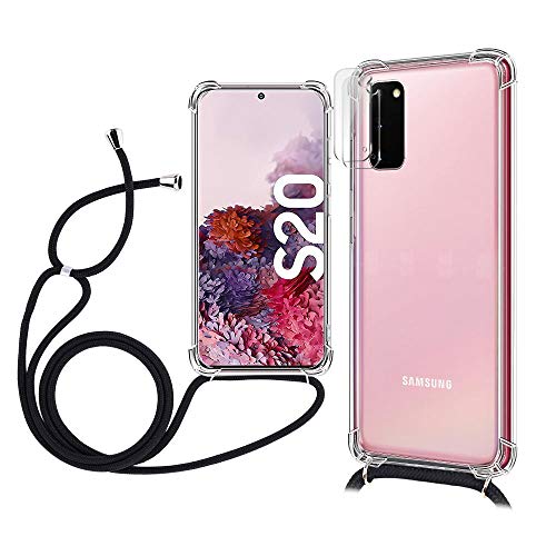 Topace - Cadena para teléfono móvil + cámara de cristal blindado (2 unidades) para Galaxy S20 5G, funda con cordón para colgar, funda protectora transparente de silicona acrílica para Samsung S20 Topace - Cadena para teléfono móvil + cámara de cristal blindado (2 unidades) para Galaxy S20 5G, funda con cordón para colgar, funda protectora transparente de silicona acrílica para Samsung S20